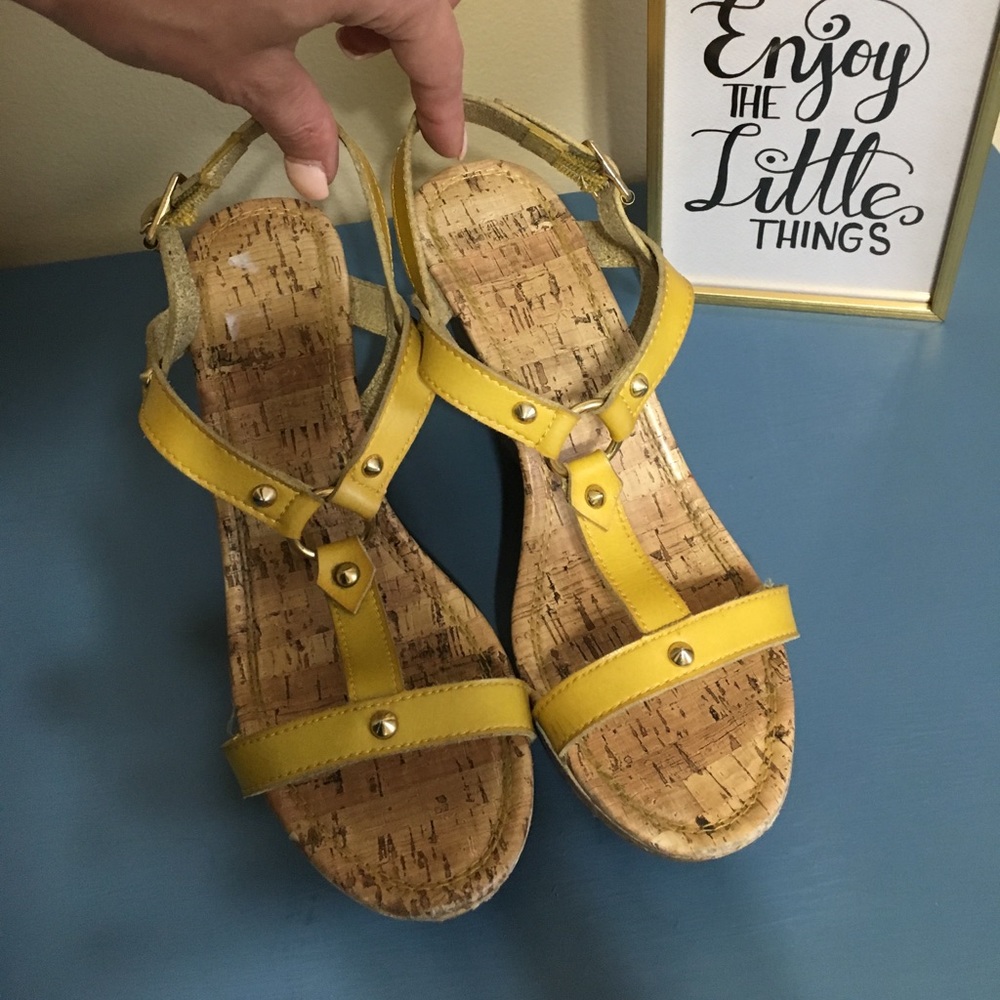 Yellow strappy wedges